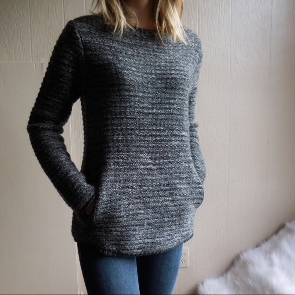 Athleta • Chill Textured Sweater grey marled merino wool pullover chunky